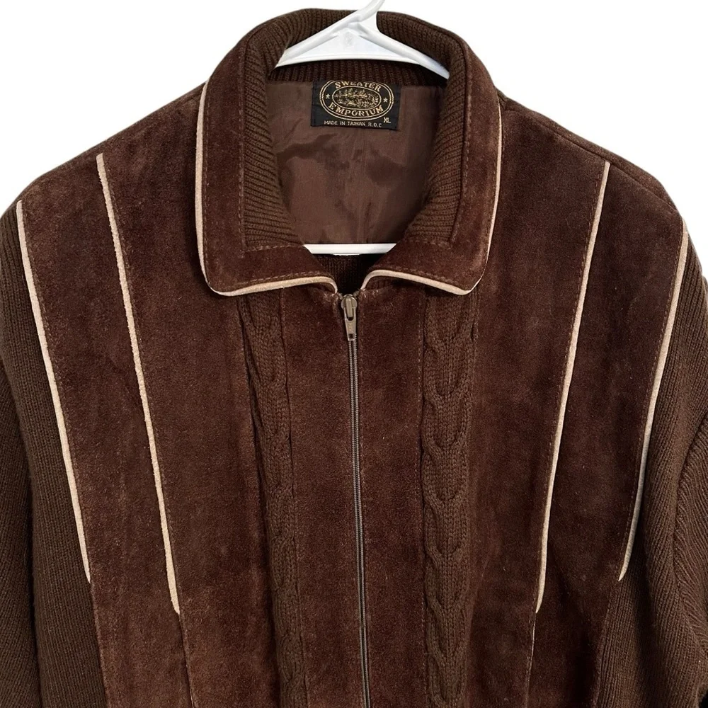 R.O.C Vintage Suede Leather Sweater Bomber Jacket Coat Brown Western XL